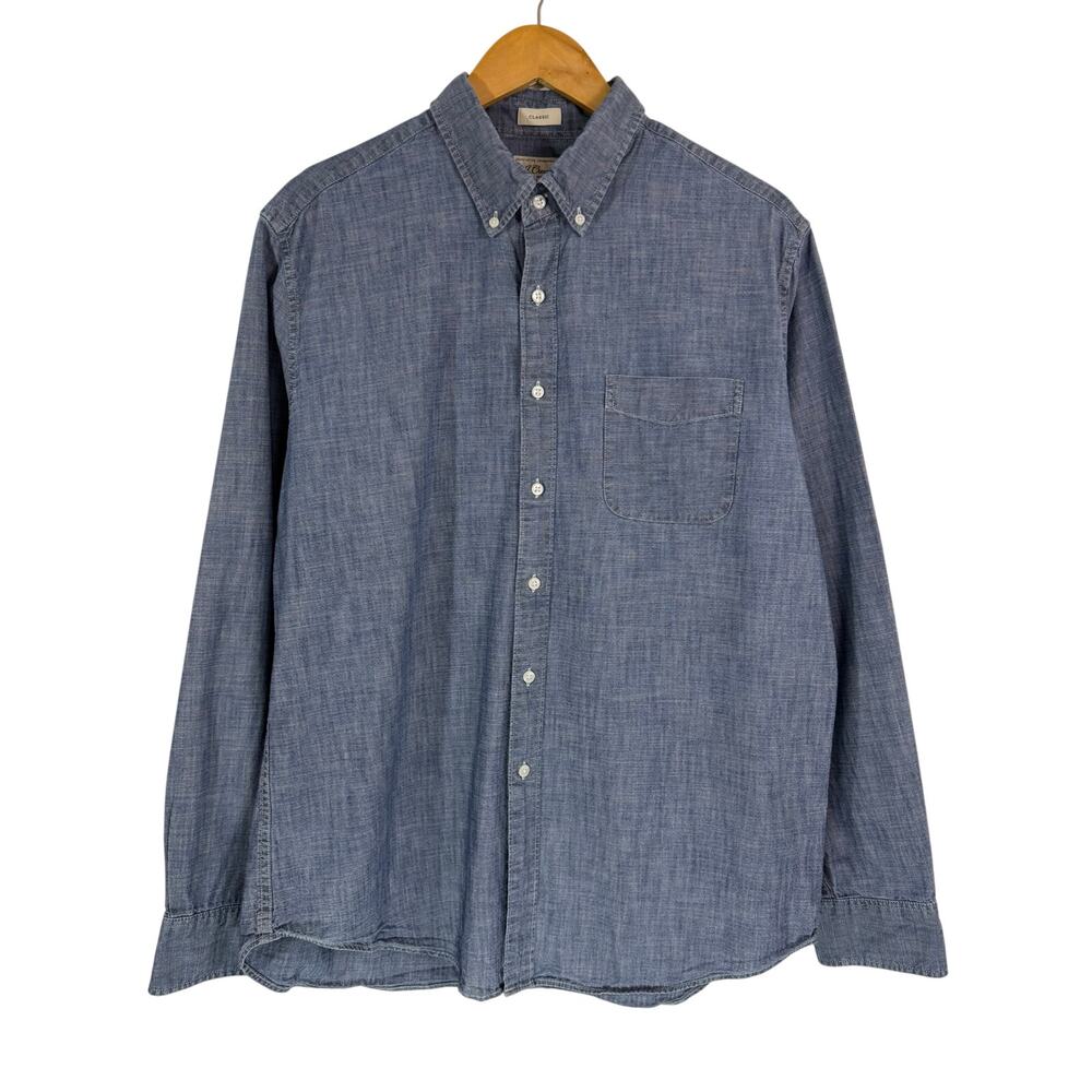 J.Crew Classic Chambray Shirt Blue 100% Cotton Button Down Men’s Large Casual